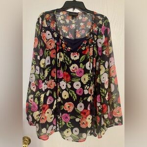 Lane Bryant Peasant Floral Blouse Top